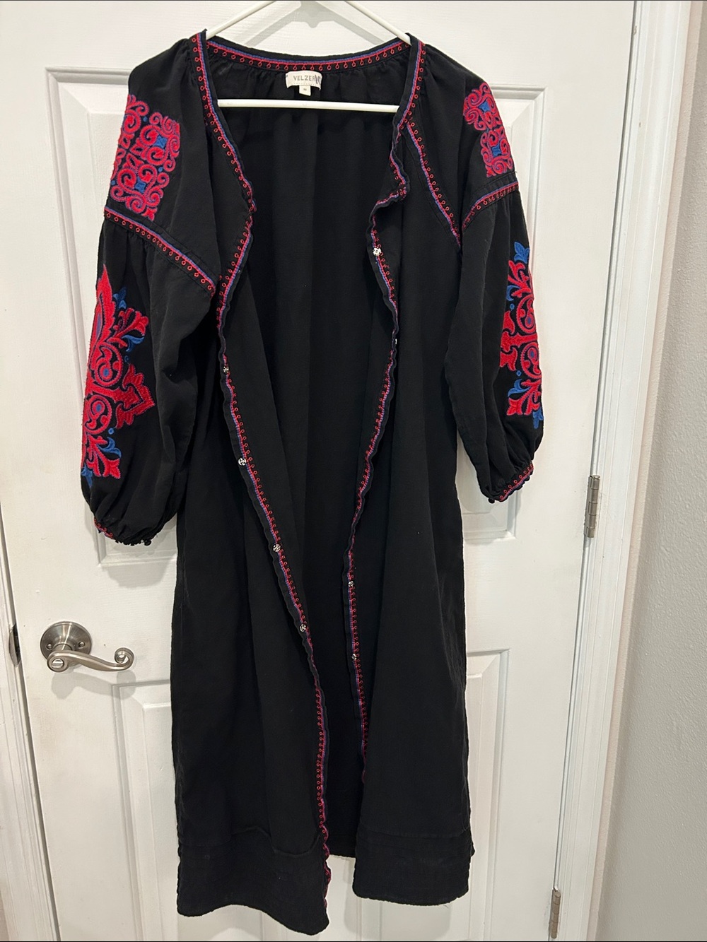 Velzera Black Embroidered Open Front Robe/Dress